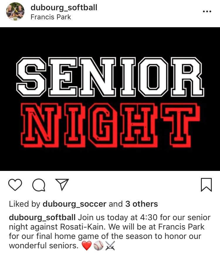 Join us tonight at Francis Park at 4:30 as we honor our seniors and take on Rosari-Kain for our final home game of the season. We can’t wait to see you and thank you for your support! ⚾️❤️⚔️