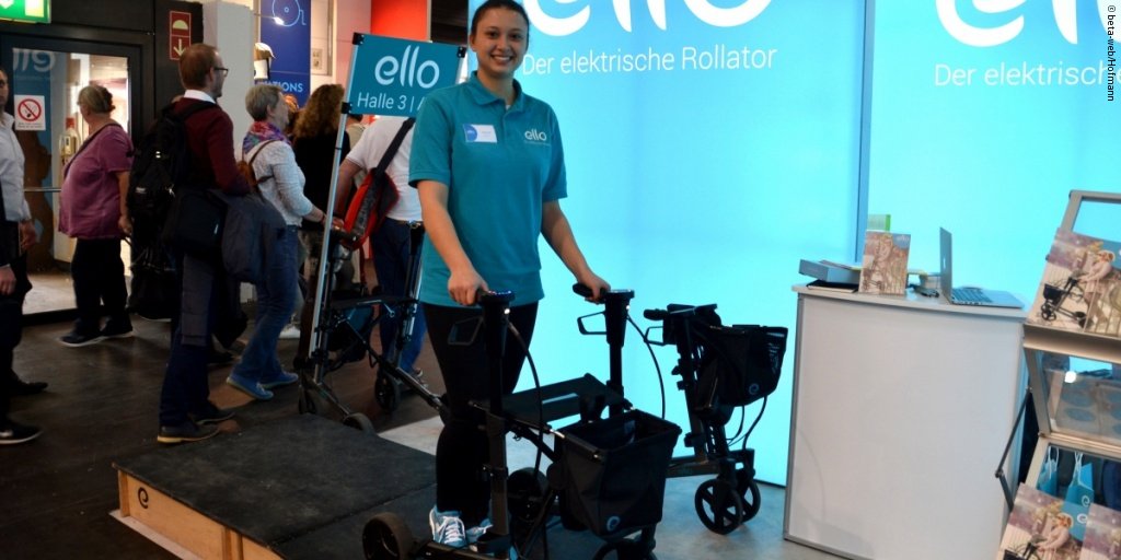 REHACARE's tweet photo. Yesterday on German television, today you can test @ElloRollator by @eMovementsGmbH on your own at #REHACARE. Come on over! Hall 3/A56 https://t.co/sYlJw6iUk8