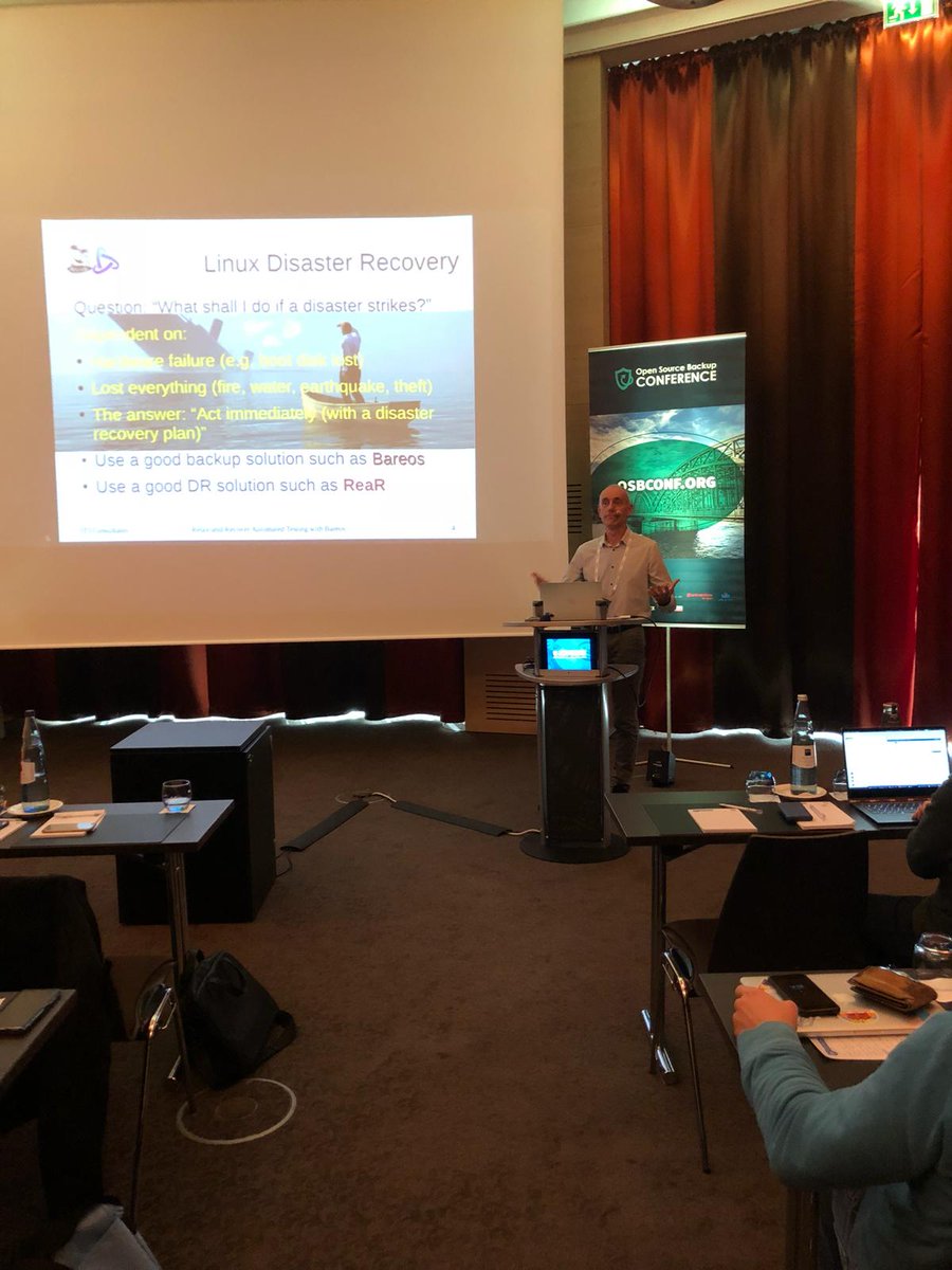 Next talk with a live demo on how we can do Relax-and-Recover automated testing with Bareos  is presented by Gratien D´haese. #ReaR #Bareos