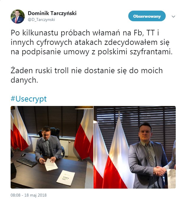 TadeuszChmiele's tweet image. Znalazłem przed chwilą nie tylko #GROM, ale również Pan Poseł @D_Tarczynski używa #UseCrypt , #CBA nie będzie zadowolone 😂