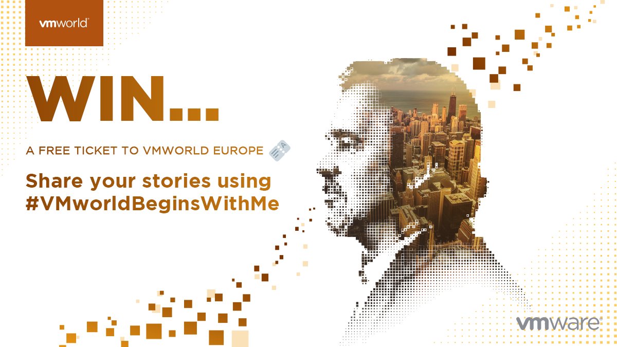 VMware_EMEA's tweet photo. Want to win a free ticket to #VMworld Europe? 😍 We want to celebrate the stories, memories and experiences of the VMware community in the lead up to our biggest event of the year. Share yours with the #VMworldBeginsWithMe hashtag. More info here: https://t.co/6ilvMTcJgw https://t.co/hok0q577Ym