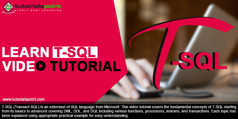 tutorialspoint's tweet photo. Learn #T-SQL (Transact-SQL) through our #VideoTutorials which cover the fundamental concepts of T-SQL ; From #basics to #advancedConcepts explained with examples for easy understanding.
https://t.co/0vEOERn4Mg
#TSQL, #TSQLOnlineTraining, #TSQLVideoTutorial
@tutorialspoint https://t.co/m2KEP6bSto