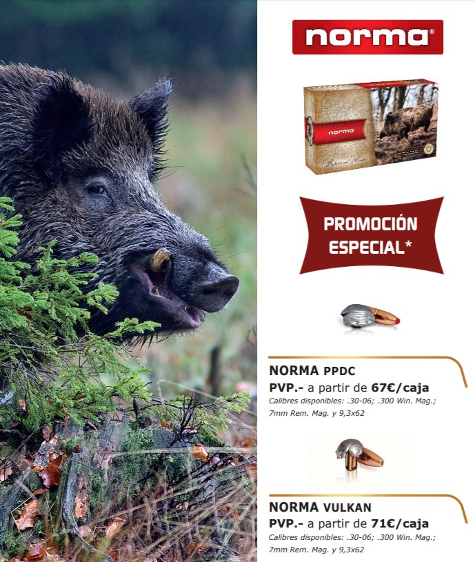 #Norma PPDC y Norma Vulkan, la certeza de cada lance. 
Ahora puedes aprovechar la promoción para adquirir tu munición Norma Vulkan o Norma PPDC a un precio espectacular, para calibres .30-06; .300 Win. Mag.; 7mm Rem. Mag. y 9,3x62.