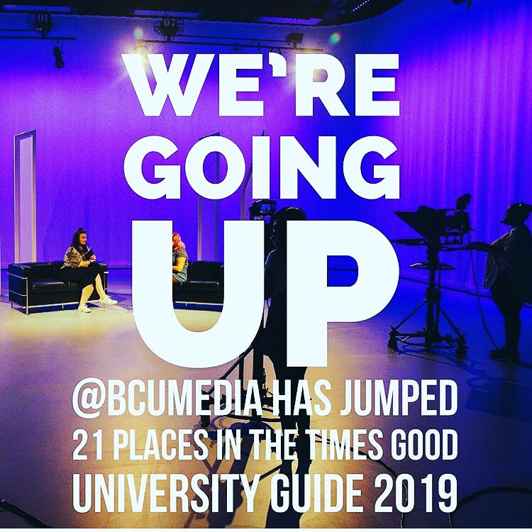 bcumedia's tweet photo. Have you heard the word? #bcumedia is going up and up... 21 places, in fact, according to @thetimes #gooduniversityguide2018 - and we’re bringing all our fabulous students with us! 🎉 https://t.co/33qHXBJl7D