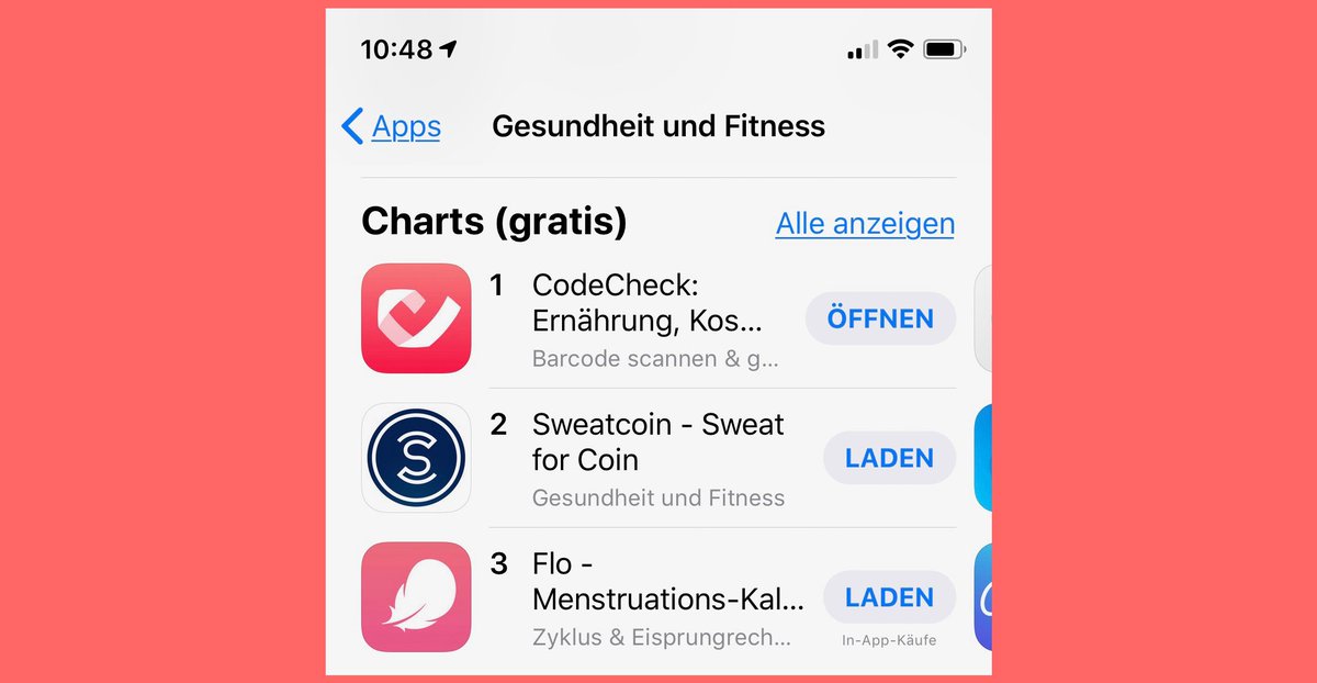 codecheck_info's tweet image. CodeCheck ist jetzt auf Platz 1 (!!) im deutschen Apple App Store in "Gesundheit und Fitness" – herzlichen Dank für Eure tolle Unterstützung! Bitte auch Euren Freund(inn)en weiterempfehlen!!
#codecheck #codecheckgrowth