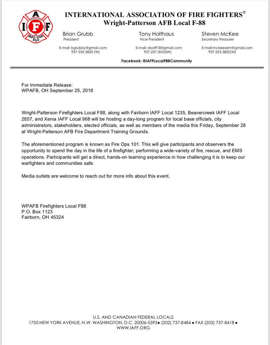 LOCAL_F88's tweet photo. Fire Ops 101 this Friday with our surrounding Sisters &amp; Brothers of @IAFFLocal1235 @creekffs2857 @XFDPIO. @WrightPattToday @IAFFNewsDesk @daytondailynews @whiotv @WDTN @AirForceTimes #GreeneCountyFireOps https://t.co/Gp1Kc39qsN