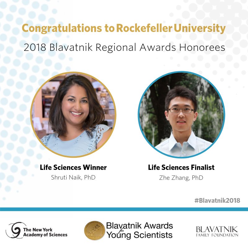 BlavatnikAwards's tweet photo. Congratulations to @RockefellerUniv and #Blavatnik2018 Regional Honorees @DrShrutiNaik and Zhe Zhang #Fuchslab #Chenlab #CysticFibrosis #Stemcells #Skinstemcells https://t.co/PMPKAApsVB https://t.co/WhUb34hWW2