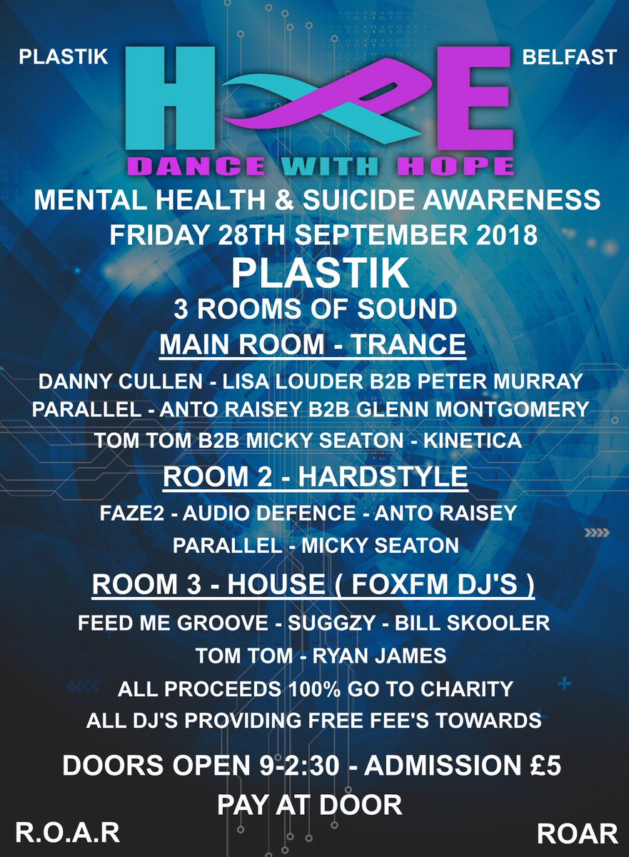 This Friday at <a href="/PlastikBelfast/">Plastik Belfast</a> 
All proceeds go to #charity 
#suicideawareness #itsgoodtotalk #Belfast #NiClubbing #belfastclubbing #Trance #Oldskool #Hardstyle #trancefamily  #Hardhouse #housemusic @Anto_Raisey32 <a href="/BelfastLive/">Belfast Live</a> <a href="/love_belfast/">Love Belfast ❤️</a>