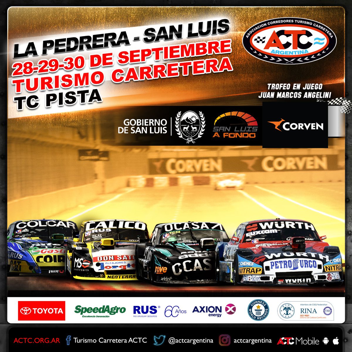 👉La 11° fecha del calendario de La Máxima será el Gran Premio Copa Gobierno de San Luis.

Trofeo en juego Juan Marcos Angelini🏆

#TCenLaPedrera