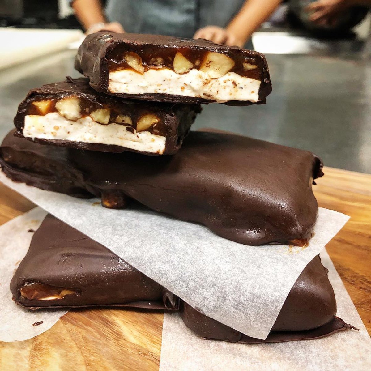 Hands up for chocolate, hazelnuts, almonds and nougat. Testing for the weekend. Not $nickers🍫
