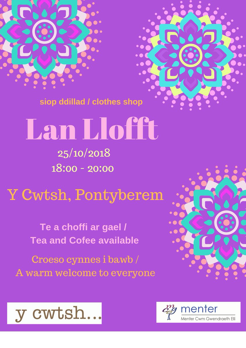 Dewch i weld siop ddillad <a href="/lanllofft/">Lan Llofft</a> yn Y Cwtsh 25ain o Hydref. Croeso i bawb.