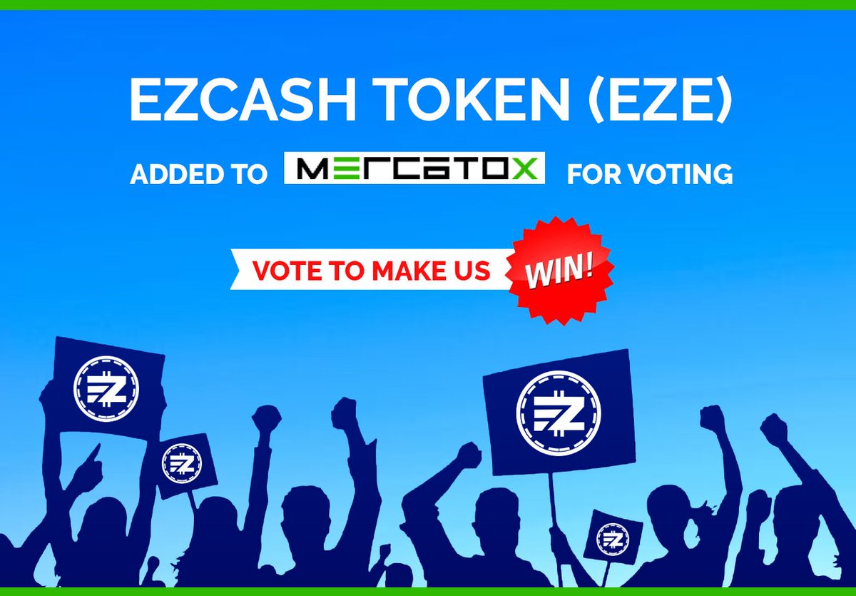 🎉🎉Big Announcement....!🎉🎉
EZCash Token (EZE) Added To #Marcotox for Voting👍
VOTE To Make Us Win.
You can Vote here: mercatox.com/coins/list?nam…
<a href="/MercatoxCom/">MERCATOX</a>  #ETHEREUM #icovoting #blockchain #Vote #decentralized #ICO