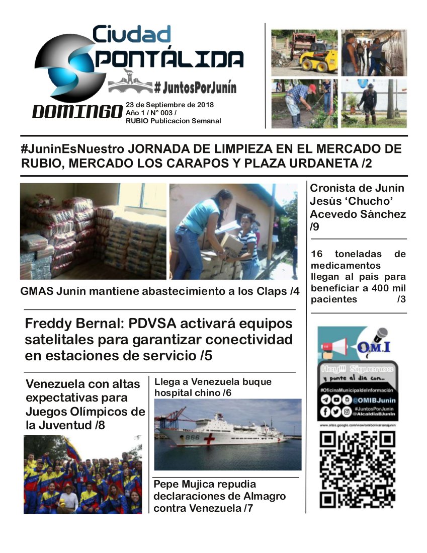 OmiBJunin's tweet photo. #OMInoticias @OmiBJunin En conjunto @AlcaldiaBJunin Te invita a leer y difundir la 3° Edición del Periódico Digital <<Ciudad Pontalida>> #tachira #junin #Rubio #26Sep #25Sep #13AniversarioDelCEOFANB @FreddyBernal @NicolasMaduro
https://t.co/w828U4yXvI https://t.co/olvpqH69Jk