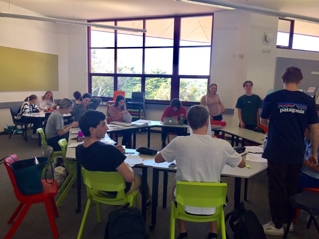 jben2's tweet photo. Who says studying during your holiday break can't be fun?!?
Yr12 Religion&amp;Life and Yr12 ATAR English students came together today for an extremely worthwhile and focused workshop ahead of exams. @NewmanCollegeWA #challengeyear12 #collaborate @JMiraudo https://t.co/GMSQQCMw8A
