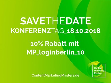 deeptechberlin's tweet photo. Strategien und aktuelle Entwicklungen im #contentmarketing aus erster Hand am 18.10. auf der @CoMaMasters-Konferenz in #Berlin. Jetzt noch schnell anmelden mit Code „MP_loginberlin_10“und 10 % Rabatt bekommen. #CMM2018 #winyouraudience https://t.co/WrsqI7Emd5