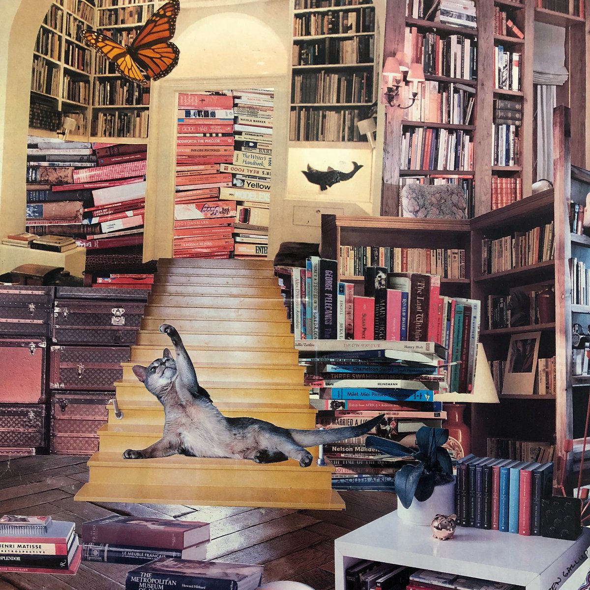 emulibrary's tweet photo. Where in Halle Library can you find “Cat & Butterfly in Library” by Karen Gallup? #whereisitwednesday #artinthelibrary #emulibrary https://t.co/Nr0Pf7BTnk