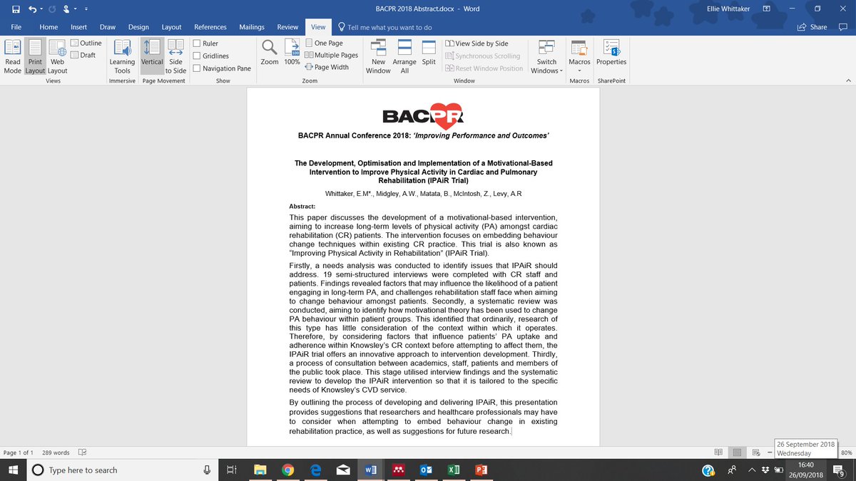 elliewhitt's tweet photo. Cannot wait to head to Glasgow next week for @bacpr conference #BACPR2018 to present about my PhD. I've never been so inspired as I was after #BACPR2017 so come and have a chat with me about #behaviourchange, #physicalactivity and how #IPAiR may be of interest to your service!🙂 https://t.co/7zr4xuEVrQ