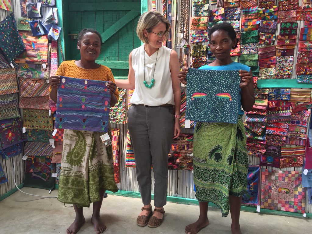 AusHC_MU's tweet photo. Great to visit our #DirectAid projects in #Madagascar. With NGO @SEEDMadagascar, this women’s cooperative provides new jobs &amp; income #StitchStLuce. #Aussie Nicole arrived yesterday to work with #SEED in health sector. Our support to latrines &amp; schools program highly valued. https://t.co/1jXhx7RnwN