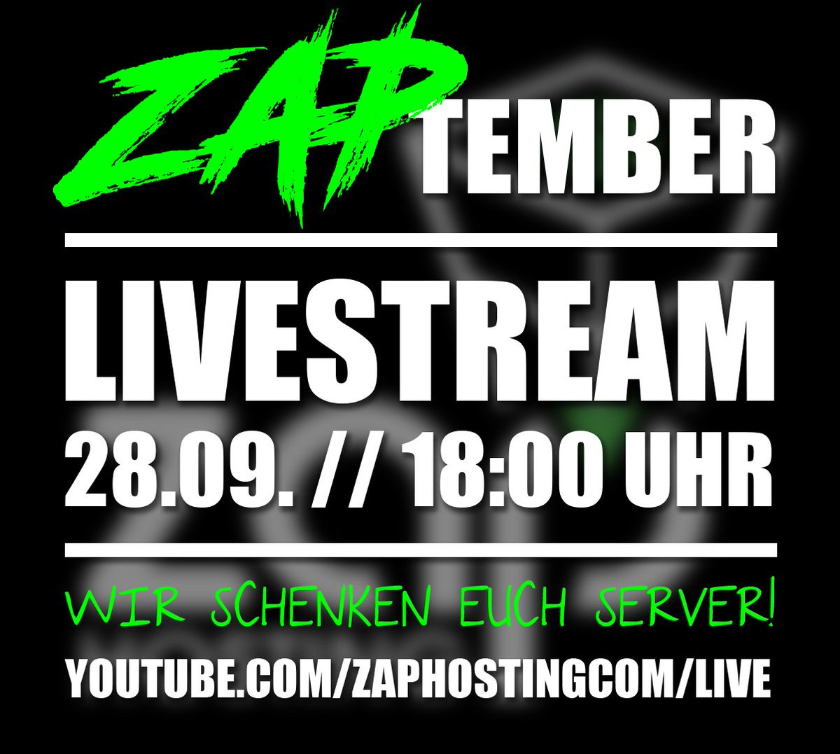 zaphosting's tweet photo. #ZAPtember bringt gratis Server! 
1. Discord Server joinen https://t.co/2hjv79I6Mt
2. Freitag anwesend sein
3. Server bekommen
Freitag 18:00 Uhr auf https://t.co/LkbgfhKdEw
#YouTube #Live #Server #Webhosting https://t.co/L8OPkTV6ld