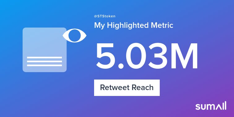 STStoken's tweet image. My week on Twitter 🎉: 62 Mentions, 143K Mention Reach, 837 Likes, 956 Retweets, 5.03M Retweet Reach. See yours with sumall.com/performancetwe…