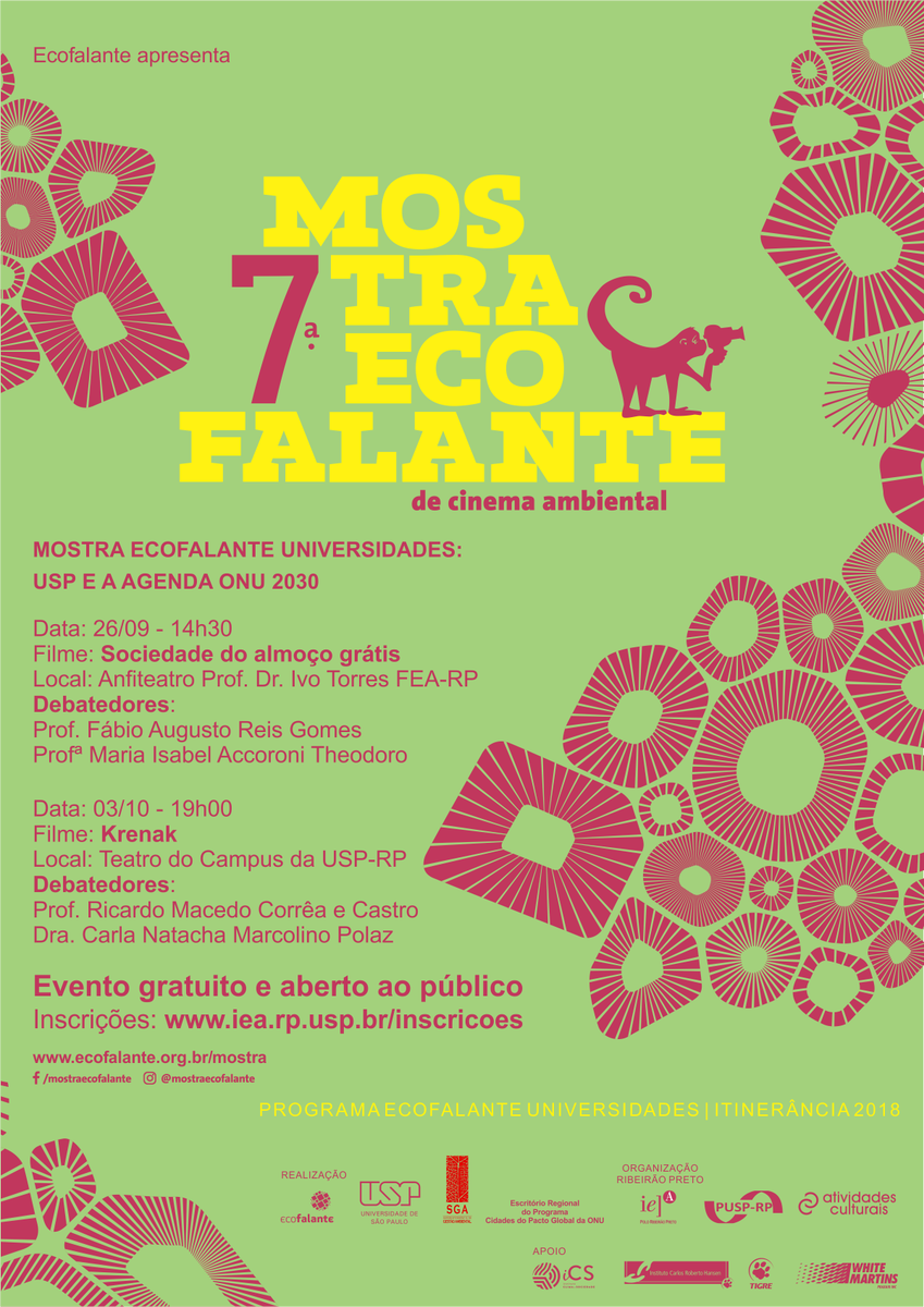 IEARP's tweet photo. Hoje (26/09), às 14h30, começa a Mostra Ecofalante, no Campus da USP Ribeirão Preto, com a exibição do documentário "Sociedade do Almoço Grátis". Inscrições gratuitas no local. Mais informações: https://t.co/stDVKL6PcD https://t.co/X0UCUMYWE3