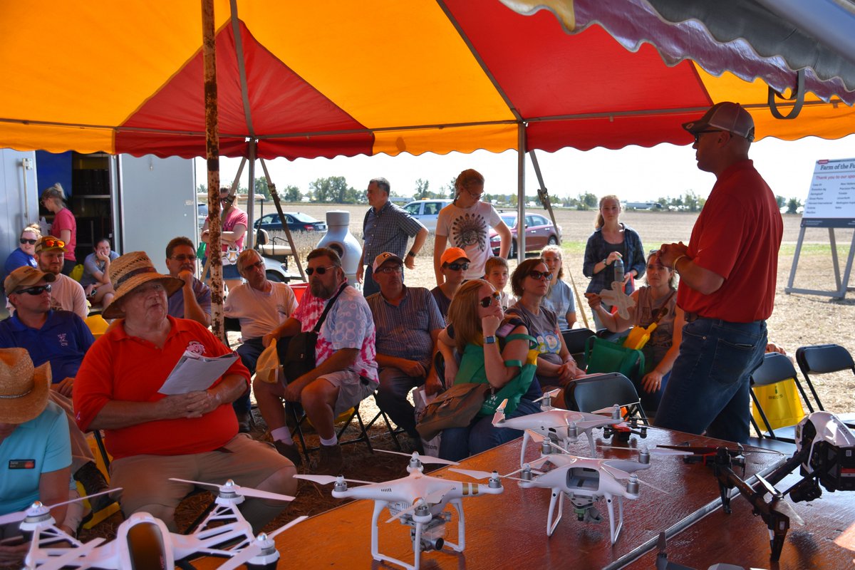 OhioStatePA's tweet photo. The OSU Digital Ag Team had successful field demos last week at Farm Science Review! The Ag Innovation demos covered remote sensing, real-time data transfer, and drone demonstrations!
#FSR18 #PrecisionAg #eFields18 #onfarmresearch https://t.co/fi5Lfy5rsO