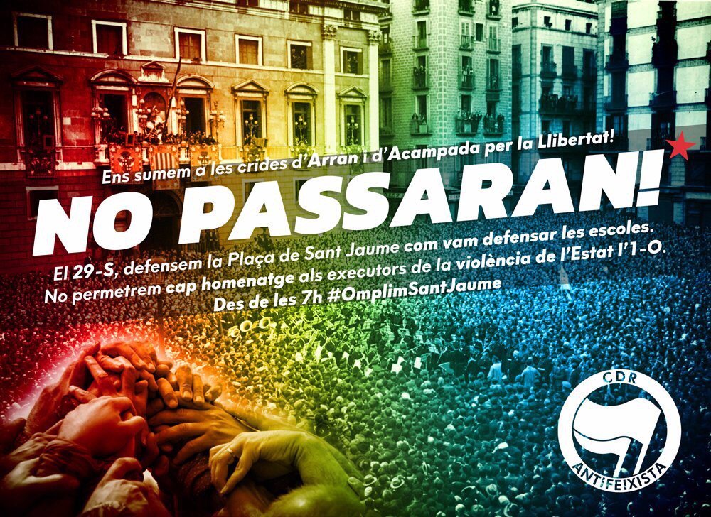 Ens unim a <a href="/Arran_jovent/">Arran</a> i @campllibertat per la llibertat.

No permetrem cap homenatge als executors de la violència de l'Estat l'#1Oct.

Aquest dissabte a partir de les 07h defensem Plaça Sant Jaume.

#NoPassaran
#CDRAntifeixista
#TardorCalenta