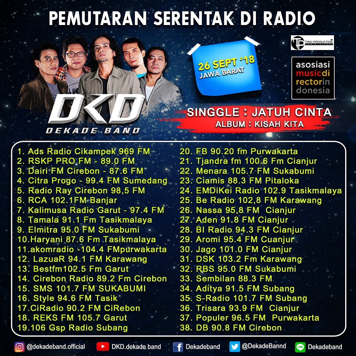 dbradio_908's tweet photo. #pemutaranserentak single terbaru dari DEKADE "JATUH CINTA" di DB 90,8 FM dan bisa jadi pilihan Request kamu setiap hari...
@dekadebannd
@tiraiaudio13
#dekadeband
#jatuhcinta
#ps
#dbradio908fm #db908fmcirebon #laguindonesiahits
#request
#db
cc : @mdjabarsquad https://t.co/Ea7I9WEikU