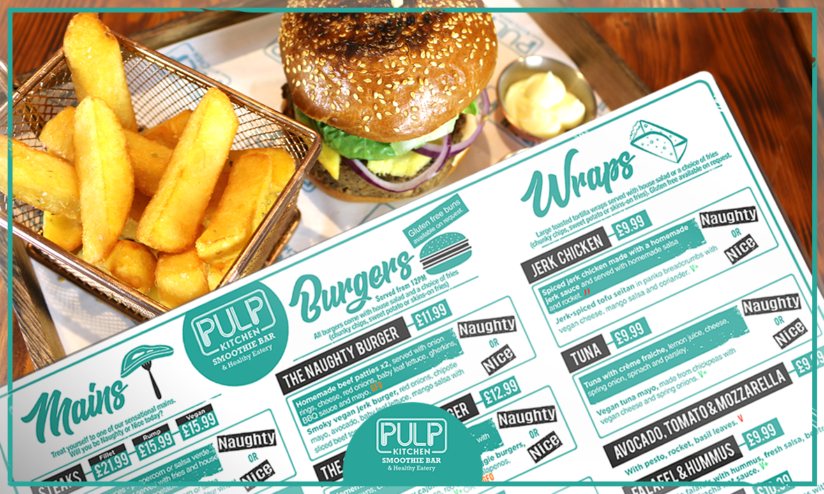 PulpKitchenUK's tweet photo. Our new menu is a little bit of naughty and a whole lot of nice >>> https://t.co/5W9E33Nf3y #Southend #Vegan #Restaurant #NaughtyOrNice https://t.co/9Pgj1RY0YB