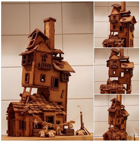 PotterWorldUK's tweet image. A Gingerbread House in the shape of The Burrow