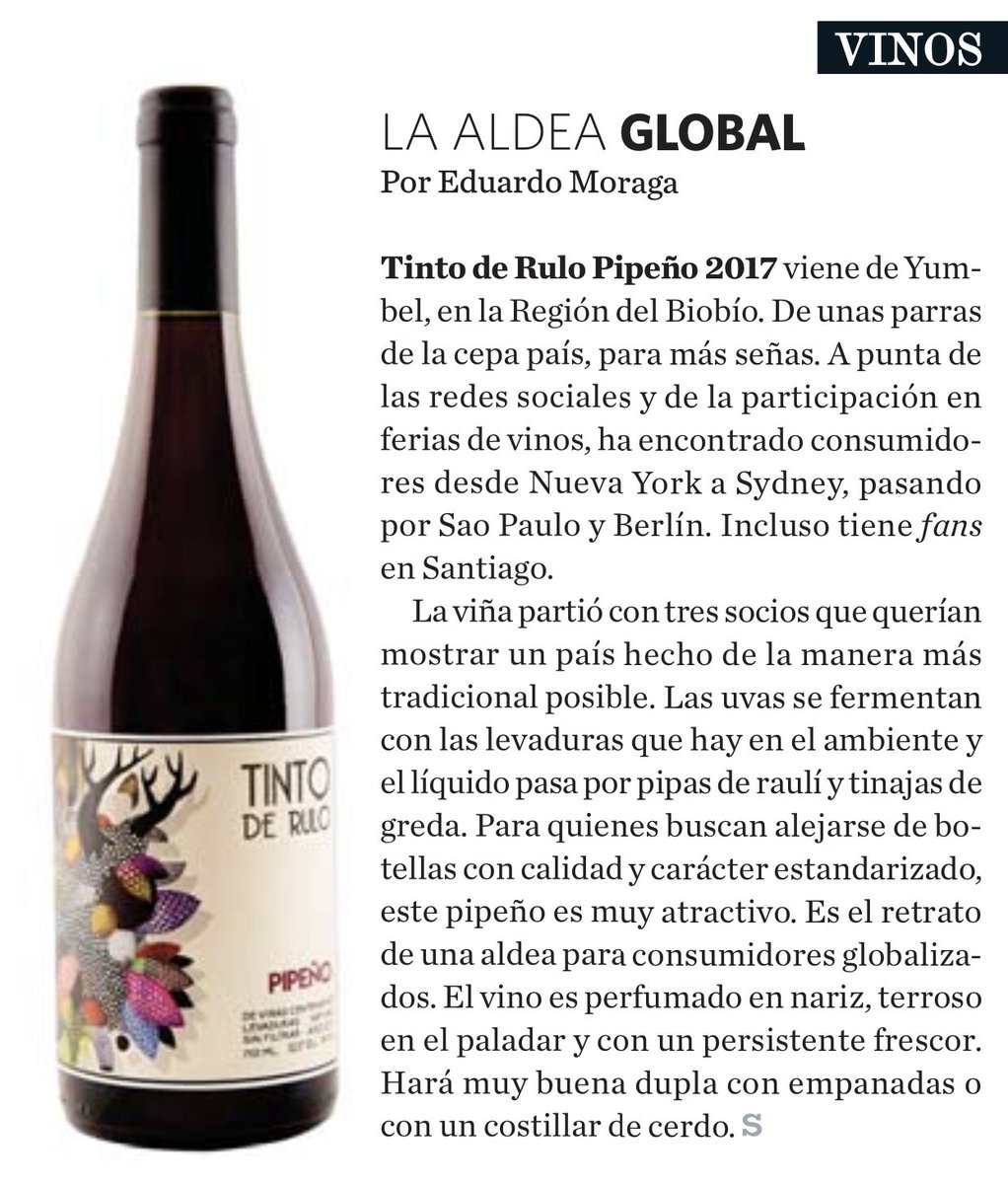 edomoragav's tweet photo. Miércoles de sed.
“La aldea global”, mi columna de vinos sobre Tinto de Rulo Pipeño 2017 en @revista_sabado
➡️ https://t.co/lbjBHeUmN8
#tintoderulo #pipeño #yumbel #cepapais #pais #missiongrape #mission #criolla #wine #vino #pipeno https://t.co/w9AwEI9WvI