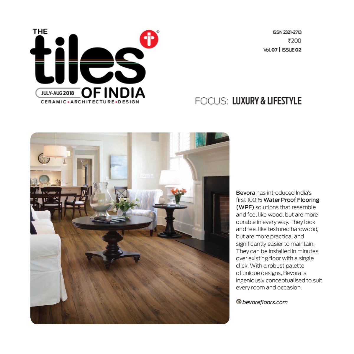 BevoraFloors's tweet photo. Bevora, India's first 100% waterproof floors, just got featured in The Tiles of India, India's First Magazine on the Tile Industry.
#TilesofIndia #Magazine #Tile #IndustryNews #Waterproof #Bevora #TemperatureResistant #easytoinstall #UVresistant #Termiteproof #lowmaintenance https://t.co/knbrgTMRpJ