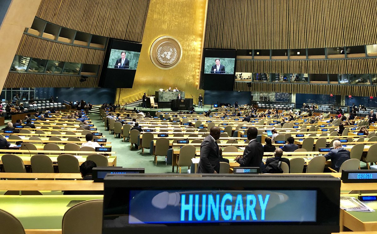 KatalinBogyay's tweet photo. Hungary is in place in the #GAHall . President of @Panama_UN starts the General Debate today. @GlobalGoalsUN #UNGA https://t.co/E2bsgP6qDF