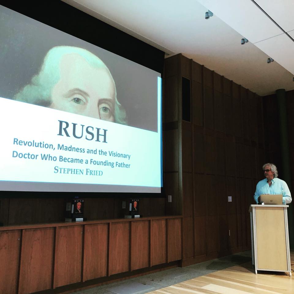 stephen_fried's tweet photo. Wonderful night at @MorvenMuseum in Princeton talking about #BenjaminRush at the actual home of his wife's fascinating family, the #Stocktons. Especially impressed with large engaged crowd as there were many flash flood warnings in town, 2 during my talk! #RUSH @CrownPublishing https://t.co/I161y2uhbi