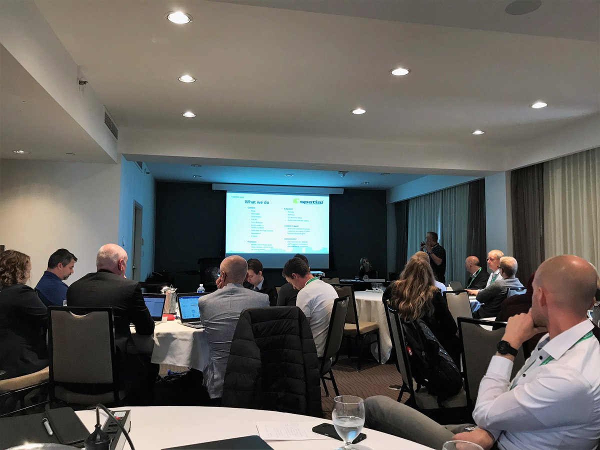 1Spatial's tweet photo. Thank you to @LatitudeGeo for having 2 of our staff John Hartshorn &amp; Roza Zaminian for the @Geocortex Partner Summit 2018 ! John presented how to market #Geocortex in the UK and both had a great collaborative session during the Hackathon! https://t.co/ozNnGWOiQG