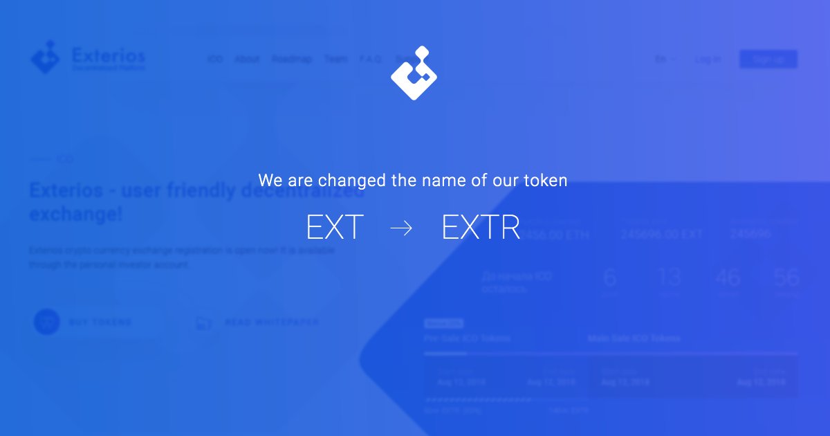 Exterios_com's tweet photo. You are welcomed by the EXTERIOS team. We are changed the name of our token. 

https://t.co/ncSaDOZAVN

With respect, EXTERIOS.

#exterios #tokensale #presale #ico #blockchain #ethereum #crypto #exchange #bonus #bitcoin #EXT #EXTR https://t.co/Rr3eEy2wxE