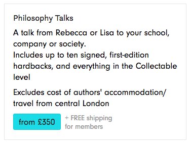 unboundsocials's tweet photo. Inspire the next generation of philosophers, or give your colleagues something to talk about, with talks and signed books from @RebeccaBuxton and @lisababblings, when you pledge big to #ThePhilosopherQueens.

https://t.co/v0xKsQ2ZrA

#UnboundRewards https://t.co/lomzMyQFJK