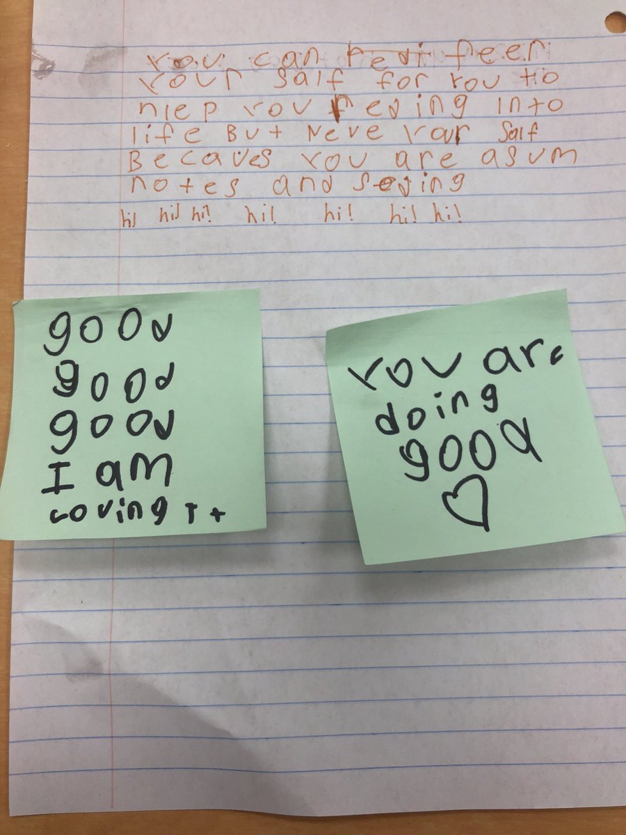 MorkinMrs's tweet photo. My 2nd grader was playing school with a friend and she was the teacher. She left notes of affirmations for her student. CKH is working at Zundy Elementary! Way to go Mrs. Baird!! #iamwfisd #betheone @ZundyElementary @ZundyPrincipal #zundynation @Kuhrteous https://t.co/kiKOt7l9AM