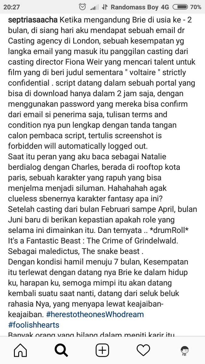 Unggahan Acha Septriasa tentang tawaran menjadi Nagini