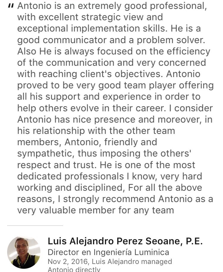 angellight's tweet photo. This is my favorite recommendation I ever received from a colleague. Especially when you didn’t even ask for a recommendation they just decided to just send it, thank you Luis. https://t.co/QpOLQbM5rt
