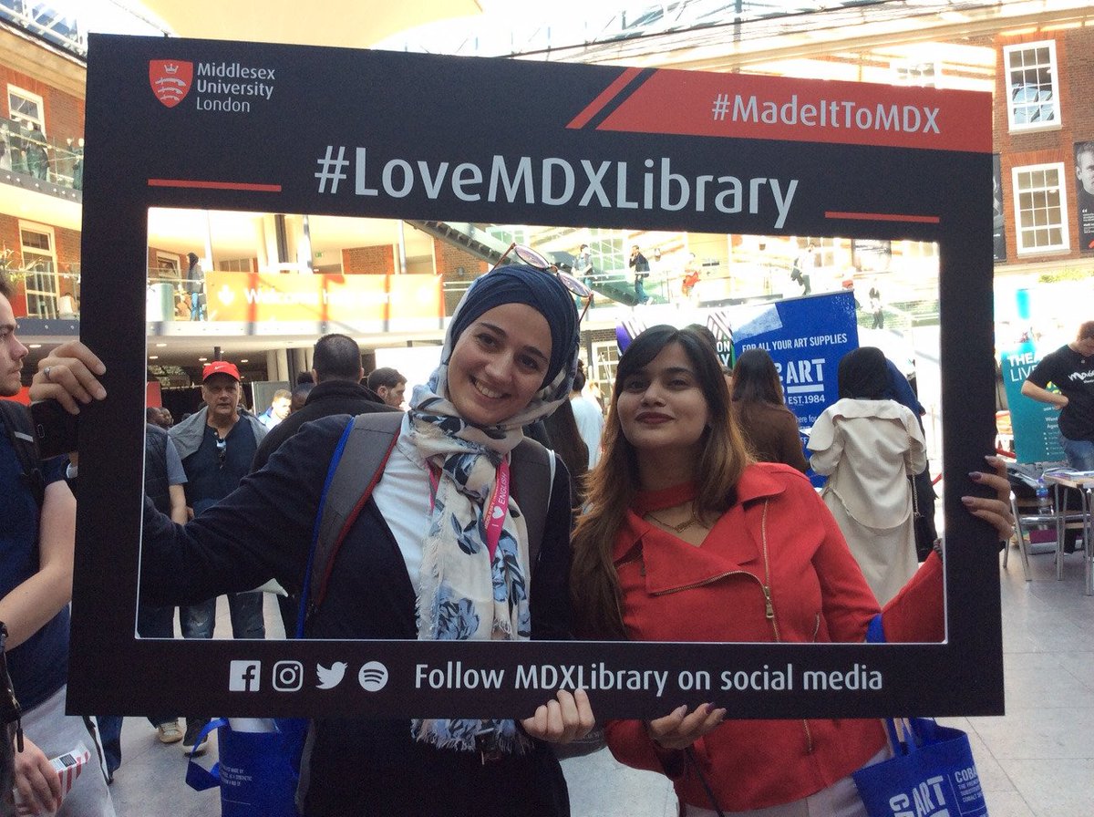 MDXLibrary's tweet photo. Just a few examples of our brilliant students proudly showing that they #LoveMDXLibrary and are celebrating having #MadeItToMDX! Come to the freshers fair today and tomorrow to see us, or take your own selfie in the Library by UniHelp and tweet us with it! πππ https://t.co/jCDHSwifWU