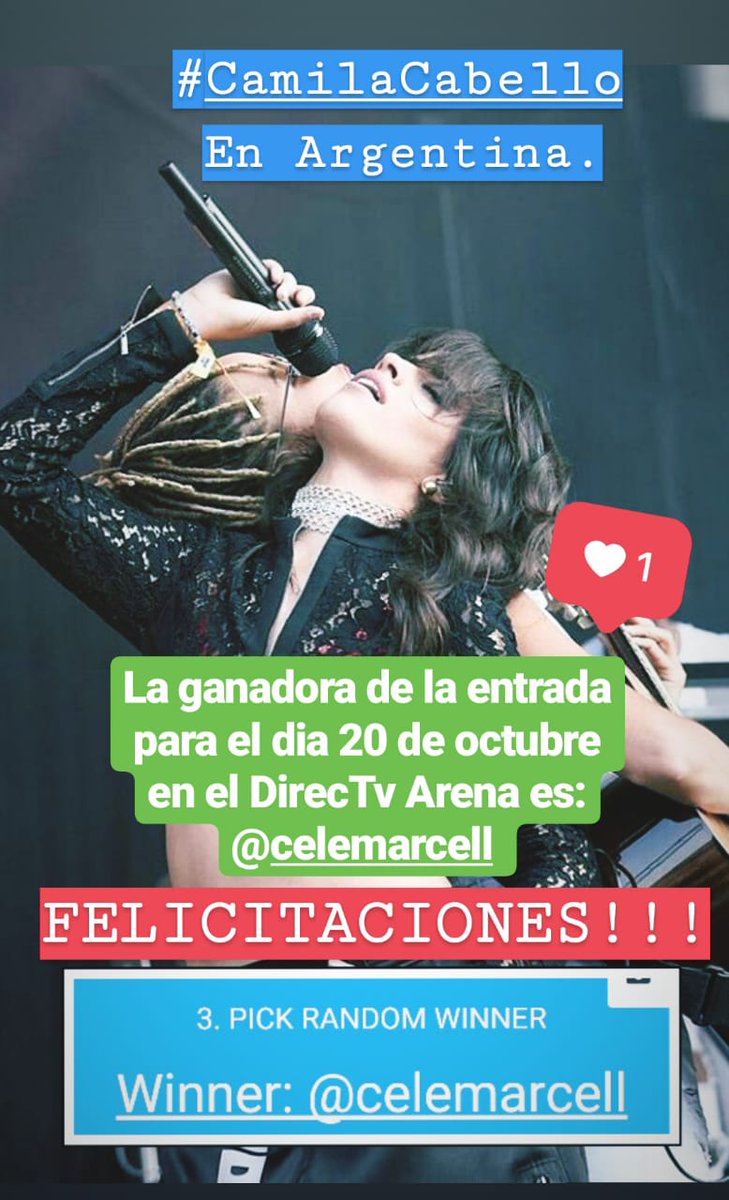 AshleeJunoFans's tweet photo. Felicidades a la ganadora de la entrada en Campo VIP para el concierto de Camila en Argentina❣ Gracias a todes por participar. INCREÍBLE la cantidad de inscriptos que hubo!! https://t.co/tAOzqihTMS