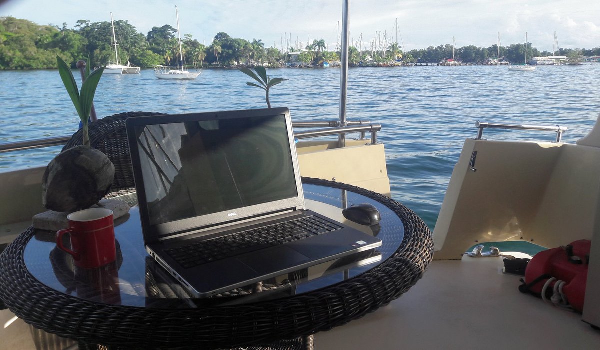 travel_hippi's tweet photo. There is only one thing that beats this view from my office, and that's the short commute! 😎
#ViewFromMyBoat #MobileOffice #Floating #Commute #DigitalExpat #LiveAboard #IslandStyle #Caribbean #BocasdelToro #Panama #LiveInTheMoment https://t.co/A04y2eBiPP