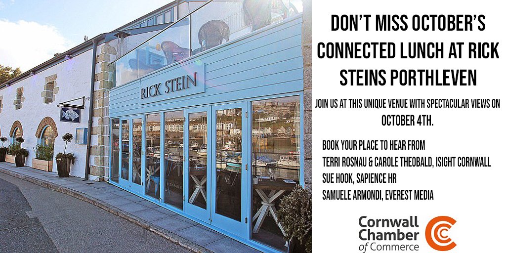 cornwallchamber's tweet photo. Come and join us at a new location for our #connectedlunch at Rick Steins Porthleven @TheSeafood for some #Cornish #networking 
BOOK NOW to avoid disappointment: https://t.co/Dq9HcOLPBp
#business #lovefood #doingbusiness #lovecornwall #Porthleven #womaninbusiness #foodie https://t.co/Z5DeWSNJ2V