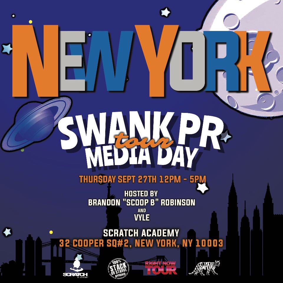 Jeremy_Horn's tweet photo. Tomorrow at @ScratchDJAcdmy, @SwankPR is hosting their #SwankPRMediaDay event in NYC. | Hosted By: @ScoopB @vyle | 12pm-5pm | Stay tuned as they're going to live tweet this event. Please share. @RightNowTour @StackorStarvDJS https://t.co/RMVo83lyzP