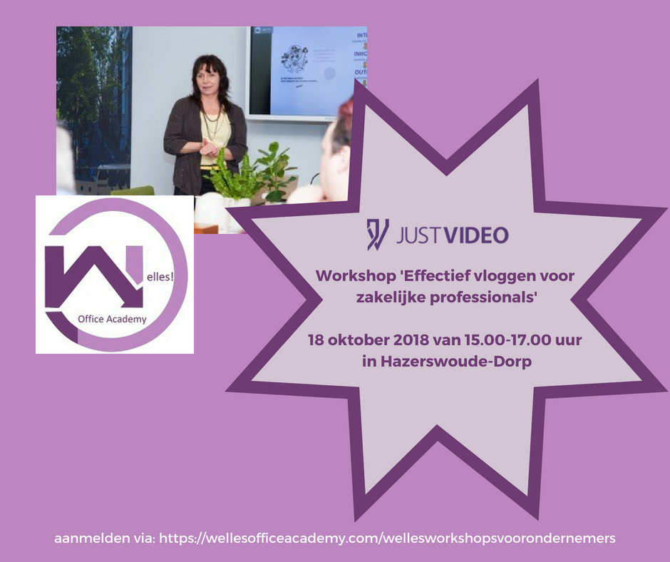 Welles2018's tweet photo. Op 18 oktober a.s. verzorgt Jeanette Borger van Just Video weer een superleuke workshop 'Effectief vloggen voor zakelijke professionals' op het kantoor van Welles! Office Academy. Ben jij erbij? Schrijf je in via onze website: https://t.co/iBLrcwh7DF…/
#vloggen #video #workshop https://t.co/4UfXn5cN7A