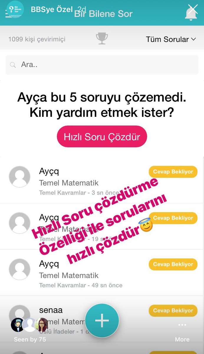 birbilenesorApp's tweet photo. "Hızlı Soru Çözdürme" özelliğini yayına aldık! Artık çözemediğiniz soruları #BirBileneSor uygulamamız üzerinden hızlıca çözdürebilirsiniz! Uygulamamızı ÜCRETSİZ indirmek için hemen TIKLA>> https://t.co/d23CTvzavZ #2019tayfa #2020tayfa #yks2019 #yks2020 #2020tayfa #ykstayfa #ösym https://t.co/Hu7JVMl1Gd