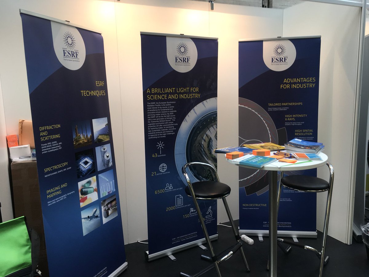 SoM_esrf's tweet photo. Just installed the @esrfsynchrotron booth at the #MSE2018 conference in Darmstadt today @DGM_eV - looking forward to see you there! #materialsscience #Synchrotrons #xray https://t.co/Ys6O031DIq