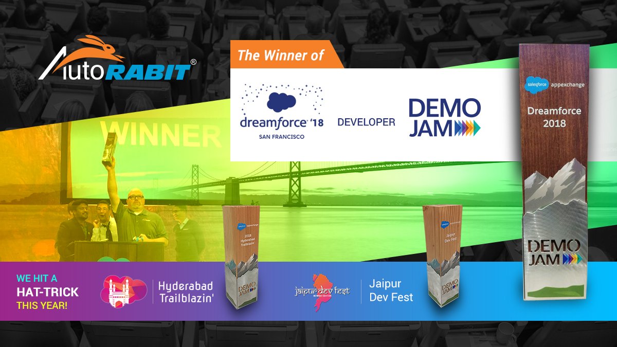 We hit a hat-trick this year!! #AutoRABIT is the Developer #DemoJam winner at #DF18 #Dreamforce2018. Thanks to each and everyone who voted for us