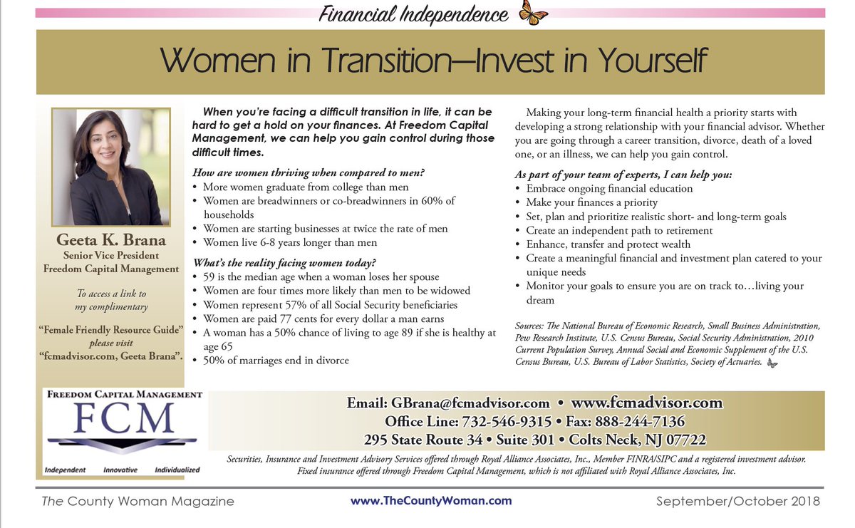 TheCountyWoman's tweet photo. If you are a woman in transition, invest in yourself! Freedom Capital Management can help make sure your finances are taken care of! Read more online at https://t.co/dsn09xSJWv #womeninfinance #monmouthcountywoman #moneymatters https://t.co/mWeeON0nu2